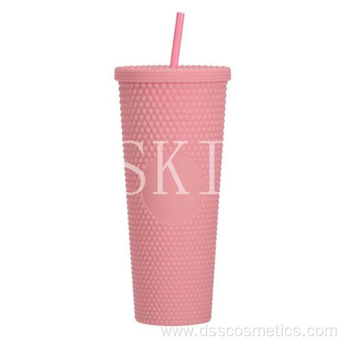 Creative Large Capacity Double Plastic Straw Cup 710ml Durian Cup Portable Diamond Cup